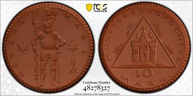 nd(1922) 10 Mk Scheuch-217a Munsterberg Brown Porcelain MS66