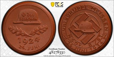 1934 Medal  Scheuch-2212a Radeberg Brown Porcelain MS65