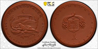 nd(1922) Medal Scheuch-492a Waldenburg Brown Porcelain MS66
