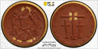 1922 Medal Scheuch-833d Oberammergau Brown Porcelain MS66