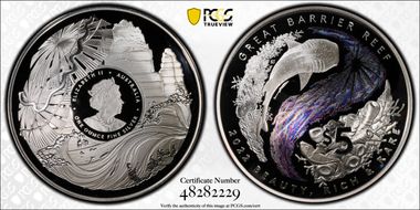 2022 $5 Great Barrier Reef Ag Colorized PR70DCAM