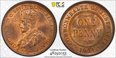 1931 (m) 1D English obverse Aligned date MS64RB