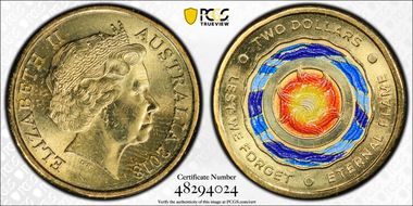 2018 $2 Lest We Forget Eternal Flame Colorized MS65