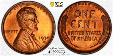 1934-D 1C MS67+ RD