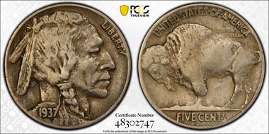 1937-D 5C 3 Legs VF30