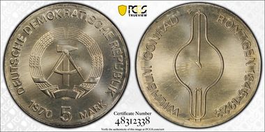 1970 5 Mk Wilhelm Conrad Röntgen MS69