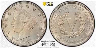 1883 5C No CENTS MS65