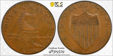 1786 NJ 1/2P Maris 14-J, Stegosaurus Head XF45BN