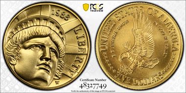 1986-W $5 Statue Of Liberty MS70