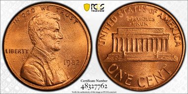 1982 1C Zinc, Small Date MS67RD