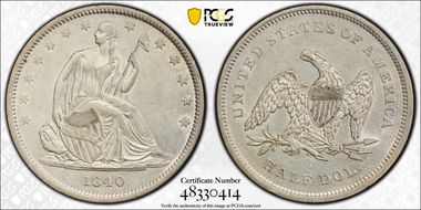 1840 50C Small Letters AU58