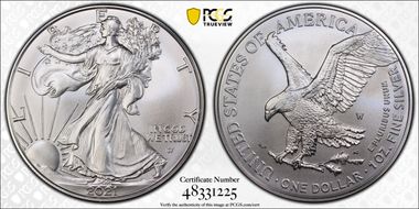 2021-W $1 Burnished Silver Eagle-Type 2 SP69