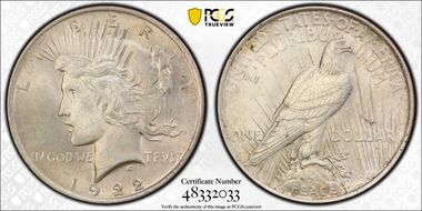 1922 $1 VAM 7, Doubled Wing MS62