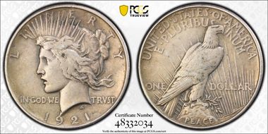 1921 $1 High Relief, Peace VF35