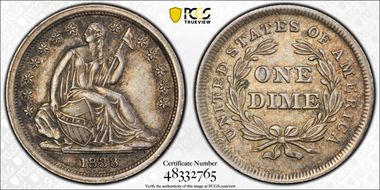 1838 10C No Drapery, Large Stars AU53