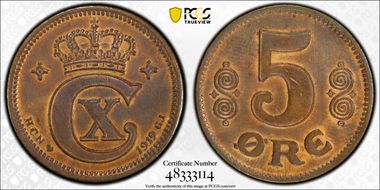 1919 HCN GJ 5 Øre AU58BN