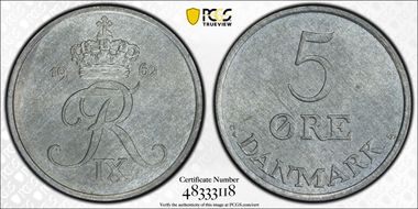 1962 CS 5 Øre KM-843.2 Zinc MS65