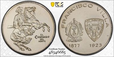(c.1960)-M Medal Francisco Villa Ag E: 0.925 SP65