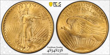 1908 $20 No Motto AU58