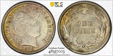 1916 10C Barber MS63