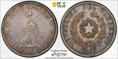 1889 Peso KM-5 Ag AU53