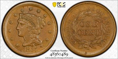 1857 1C Large Date AU58BN