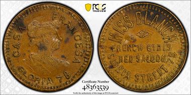 (Late 19th C.) Token Casa Francesa Cu Miss Blanch N1BN