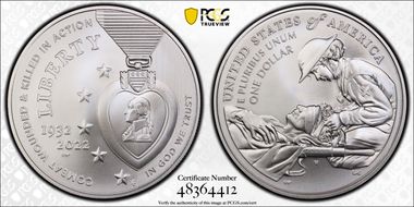 2022-W $1 National Purple Heart Hall of Honor MS69