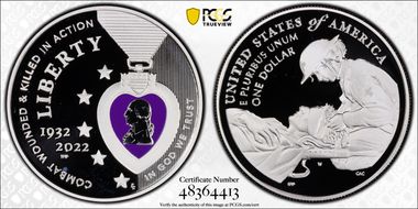 2022-W $1 National Purple Heart Hall of Honor Colorized PR69DCAM