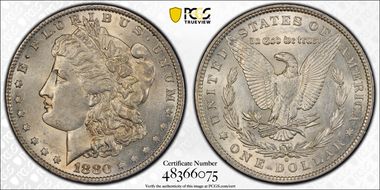 1880-O $1 VAM 49, Hangnail AU55