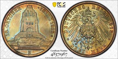 1913-E 3 Mk Leipzig J-140 MS65