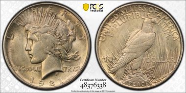 1921 $1 High Relief, Peace AU53