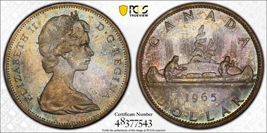 1965 S$1 Type 2 Sm Beads, Bl 5 MS65