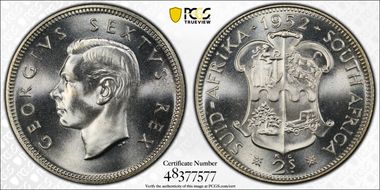 1952 2 Shil KM-38.2  Ag PR67