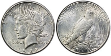 1922-S $1 VAM 10, Extra Ray AU55