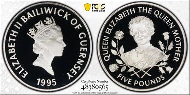 1995 £5 Queen Mother PR70DCAM