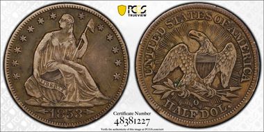 1853-O 50C Arrows and Rays VF35