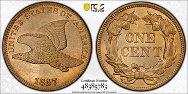 1857 1C Flying Eagle MS65