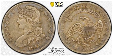 1834 50C Small Date, Small Letters XF45