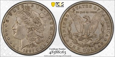 1886-O $1 VAM 1A, Clashed E AU50