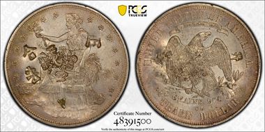 1876-CC T$1 Chopmarked AU50