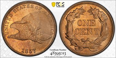 1857 1C Flying Eagle MS65