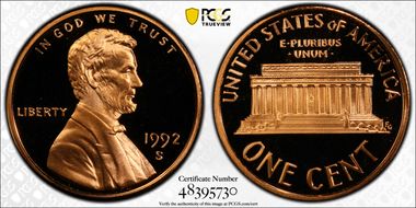 1992-S 1C PR70DCAM