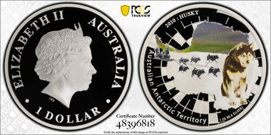 2010-P $1 Husky Antarctic Territory PR69DCAM