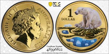 2013 $1 Polar Bear Al-Bronze Colorized MS69