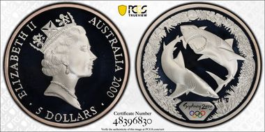 2000-C $5 Olympic - Sharks PR68DCAM