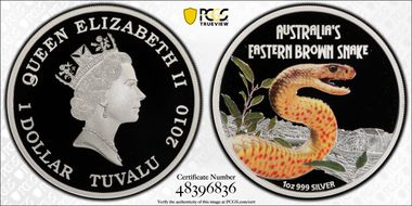 2010 $1 Eastern Brown Snake PR69DCAM