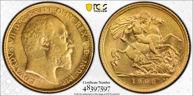 1908-S 1/2 Sov S-3977B AU55