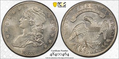 1836 50C Lettered Edge AU55