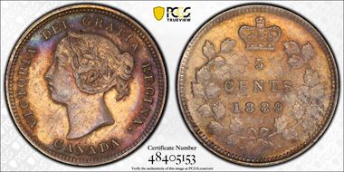 1889 5C Blundered 8/3 AU55